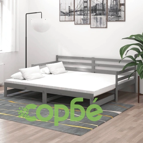 Разтегателно дневно легло 2x(90x200) см сиво борово дърво масив ➤ топ цена ➤ sorbe.bg