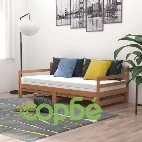 Разтегателно дневно легло 2x(90x200) см меденокафяво бор масив ➤ топ цена ➤ sorbe.bg