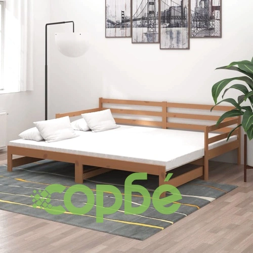 Разтегателно дневно легло 2x(90x200) см меденокафяво бор масив ➤ топ цена ➤ sorbe.bg
