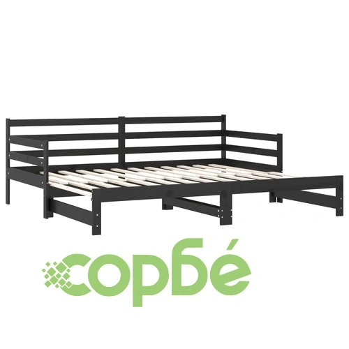 Разтегателно дневно легло, 2x(90x200) см, черно, бор масив ➤ топ цена ➤ sorbe.bg
