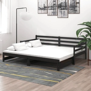 Разтегателно дневно легло, 2x(90x200) см, черно, бор масив
