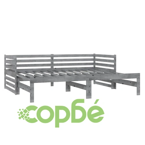 Разтегателно дневно легло 2x(90x200) см сиво борово дърво масив ➤ топ цена ➤ sorbe.bg