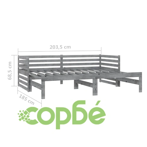 Разтегателно дневно легло 2x(90x200) см сиво борово дърво масив ➤ топ цена ➤ sorbe.bg