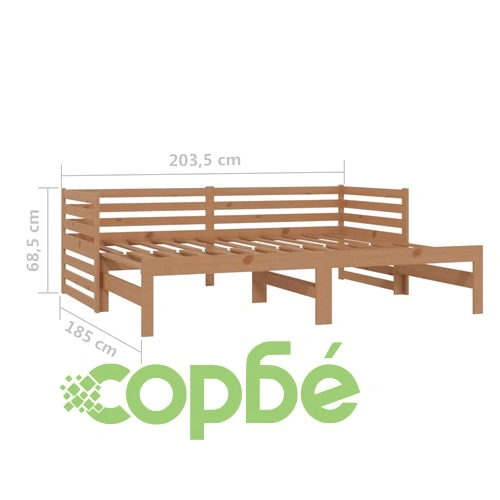 Разтегателно дневно легло 2x(90x200) см меденокафяво бор масив ➤ топ цена ➤ sorbe.bg