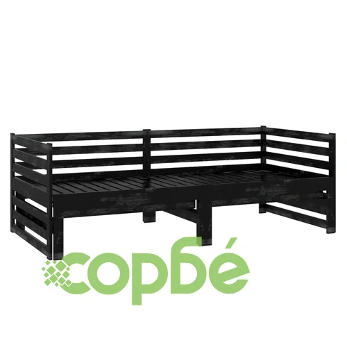 Разтегателно дневно легло, 2x(90x200) см, черно, бор масив ➤ топ цена ➤ sorbe.bg
