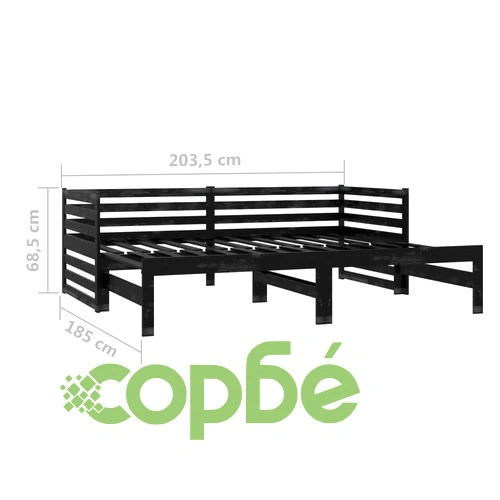 Разтегателно дневно легло, 2x(90x200) см, черно, бор масив ➤ топ цена ➤ sorbe.bg