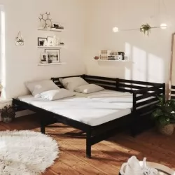 Разтегателно дневно легло, 2x(90x200) см, черно, бор масив