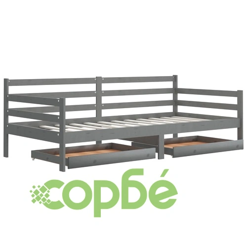 Дневно легло с чекмеджета, 90x200 см, сиво, борово дърво масив ➤ топ цена ➤ sorbe.bg