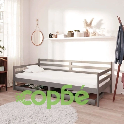 Дневно легло с чекмеджета, 90x200 см, сиво, борово дърво масив ➤ топ цена ➤ sorbe.bg