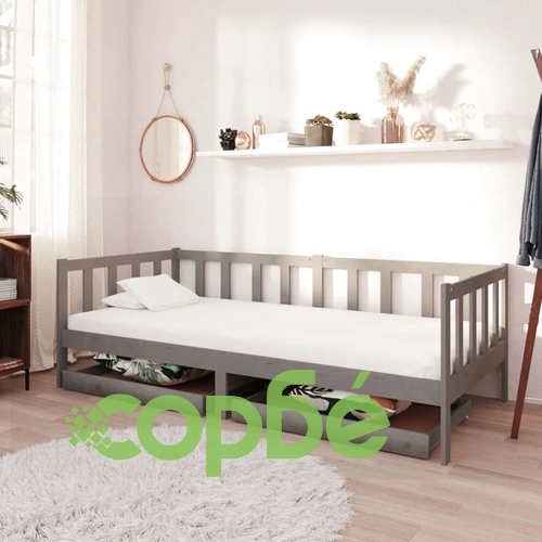 Дневно легло с чекмеджета, 90x200 см, сиво, борово дърво масив ➤ топ цена ➤ sorbe.bg