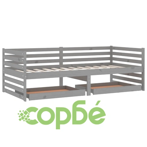 Дневно легло с чекмеджета, 90x200 см, сиво, борово дърво масив ➤ топ цена ➤ sorbe.bg