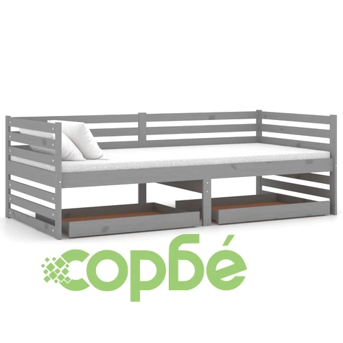Дневно легло с чекмеджета, 90x200 см, сиво, борово дърво масив ➤ топ цена ➤ sorbe.bg