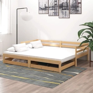 Разтегателно дневно легло, 2x(90x200) см, борово дърво масив