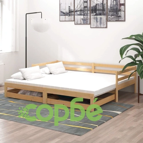 Разтегателно дневно легло, 2x(90x200) см, борово дърво масив ➤ топ цена ➤ sorbe.bg