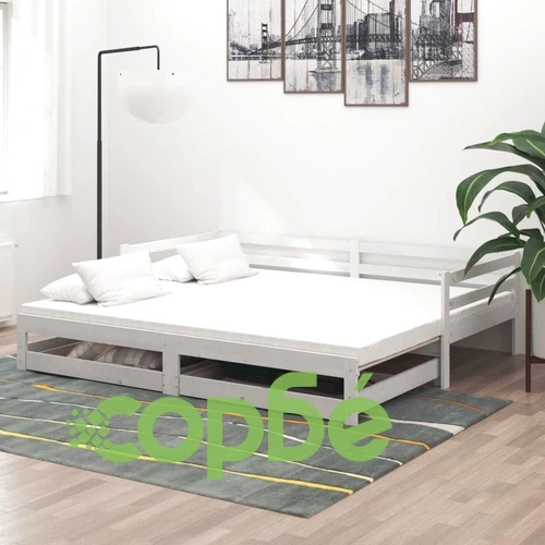 Разтегателно дневно легло 2x(90x200) см бяло борово дърво масив ➤ топ цена ➤ sorbe.bg