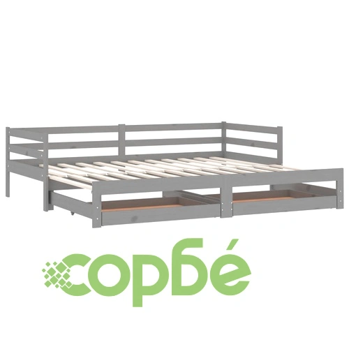 Разтегателно дневно легло 2x(90x200) см сиво борово дърво масив ➤ топ цена ➤ sorbe.bg