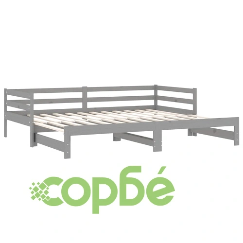 Разтегателно дневно легло 2x(90x200) см сиво борово дърво масив ➤ топ цена ➤ sorbe.bg
