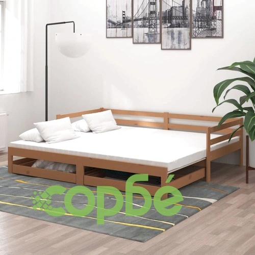 Разтегателно дневно легло 2x(90x200) см меденокафяво бор масив ➤ топ цена ➤ sorbe.bg