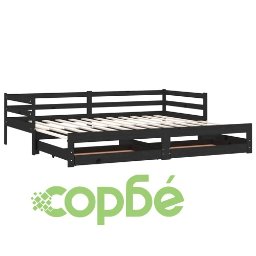 Разтегателно дневно легло, 2x(90x200) см, черно, бор масив ➤ топ цена ➤ sorbe.bg