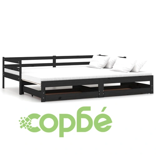 Разтегателно дневно легло, 2x(90x200) см, черно, бор масив ➤ топ цена ➤ sorbe.bg