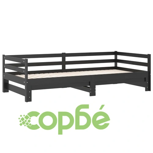 Разтегателно дневно легло, 2x(90x200) см, черно, бор масив ➤ топ цена ➤ sorbe.bg