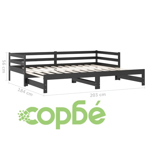 Разтегателно дневно легло, 2x(90x200) см, черно, бор масив ➤ топ цена ➤ sorbe.bg