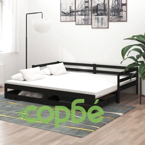 Разтегателно дневно легло, 2x(90x200) см, черно, бор масив ➤ топ цена ➤ sorbe.bg