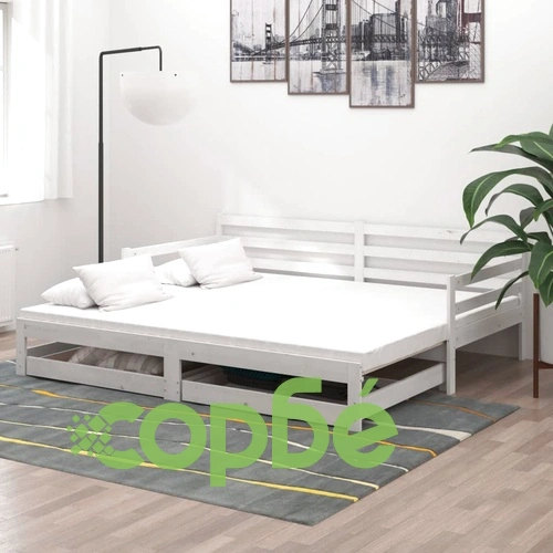 Разтегателно дневно легло 2x(90x200) см бяло борово дърво масив ➤ топ цена ➤ sorbe.bg