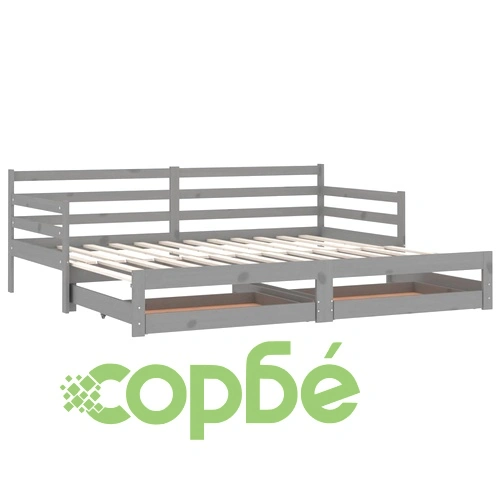 Разтегателно дневно легло 2x(90x200) см сиво борово дърво масив ➤ топ цена ➤ sorbe.bg