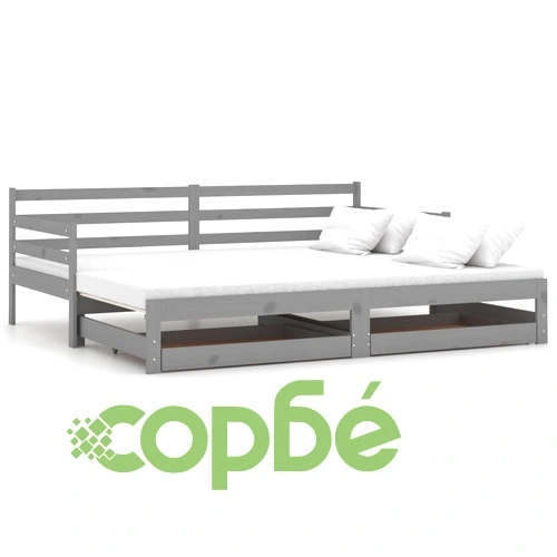 Разтегателно дневно легло 2x(90x200) см сиво борово дърво масив ➤ топ цена ➤ sorbe.bg
