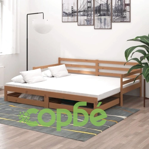 Разтегателно дневно легло 2x(90x200) см меденокафяво бор масив ➤ топ цена ➤ sorbe.bg