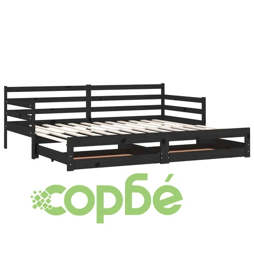 Разтегателно дневно легло, 2x(90x200) см, черно, бор масив ➤ топ цена ➤ sorbe.bg