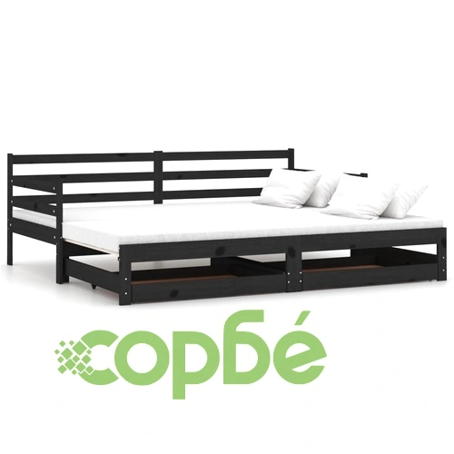 Разтегателно дневно легло, 2x(90x200) см, черно, бор масив ➤ топ цена ➤ sorbe.bg