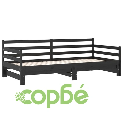 Разтегателно дневно легло, 2x(90x200) см, черно, бор масив ➤ топ цена ➤ sorbe.bg