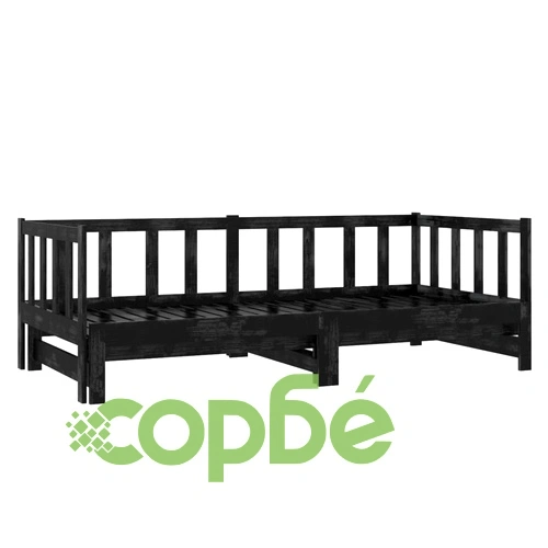 Разтегателно дневно легло, 2x(90x200) см, черно, бор масив ➤ топ цена ➤ sorbe.bg