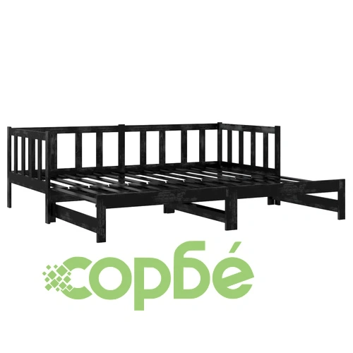 Разтегателно дневно легло, 2x(90x200) см, черно, бор масив ➤ топ цена ➤ sorbe.bg