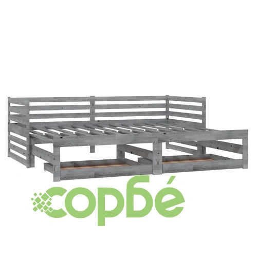 Разтегателно дневно легло 2x(90x200) см сиво борово дърво масив ➤ топ цена ➤ sorbe.bg