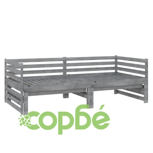 Разтегателно дневно легло 2x(90x200) см сиво борово дърво масив ➤ топ цена ➤ sorbe.bg