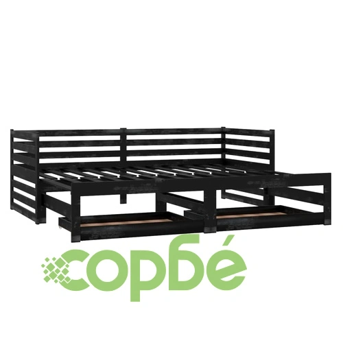 Разтегателно дневно легло, 2x(90x200) см, черно, бор масив ➤ топ цена ➤ sorbe.bg