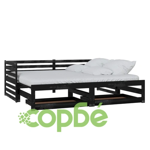 Разтегателно дневно легло, 2x(90x200) см, черно, бор масив ➤ топ цена ➤ sorbe.bg