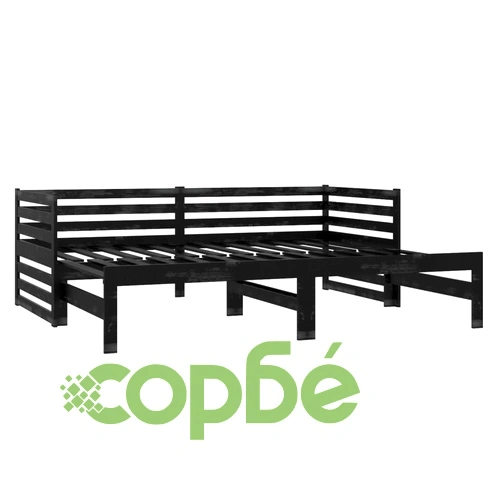 Разтегателно дневно легло, 2x(90x200) см, черно, бор масив ➤ топ цена ➤ sorbe.bg