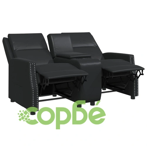 2-местен реклайнер с поставка за чаша, черен, изкуствена кожа ➤ топ цена ➤ sorbe.bg