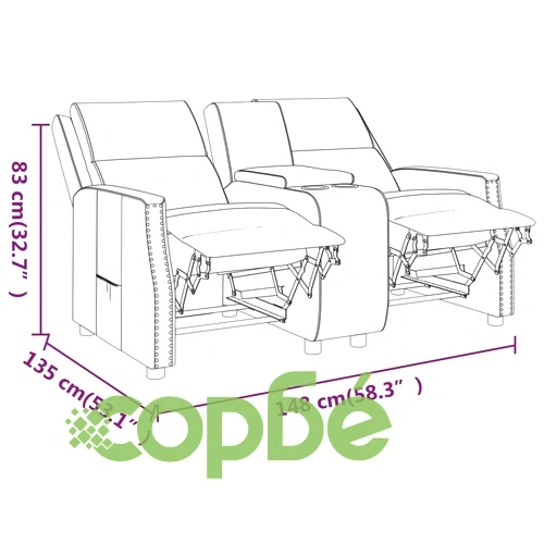 2-местен реклайнер с поставка за чаша, черен, изкуствена кожа ➤ топ цена ➤ sorbe.bg
