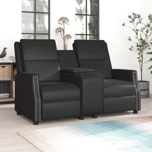2-местен реклайнер с поставка за чаша, черен, изкуствена кожа