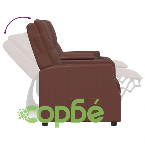 2-местен реклайнер с поставка за чаша, кафяв, изкуствена кожа ➤ топ цена ➤ sorbe.bg