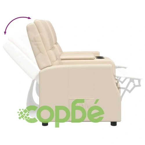 2-местен реклайнер с поставка за чаша, кремав, изкуствена кожа ➤ топ цена ➤ sorbe.bg