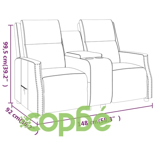 2-местен реклайнер с поставка за чаша, кремав, изкуствена кожа ➤ топ цена ➤ sorbe.bg