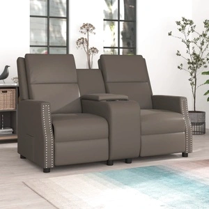 2-местен реклайнер с поставка за чаша, сив, изкуствена кожа