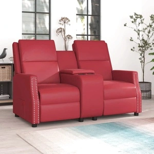 2-местен реклайнер с поставка чаша виненочервен изкуствена кожа