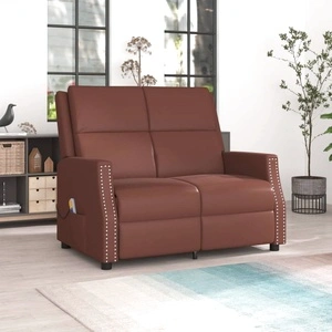 2-местен масажен реклайнер, кафяво, изкуствена кожа